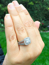 Load image into Gallery viewer, Women's 14k white gold round cut diamond engagement ring and band, prong set, anniversary, wedding, propose, bridal, double halo, 1.30ctw