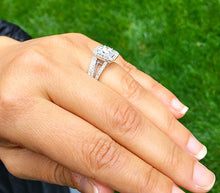 Load image into Gallery viewer, 14k white gold forever one moissanite round cut and diamonds engagement ring and band, wedding, bridal set, propose, anniversary 1.65cTW