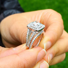 Load image into Gallery viewer, Women's 14k white gold round cut diamond engagement ring and band, prong set, anniversary, wedding, propose, bridal, double halo, 1.30ctw