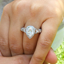 Load image into Gallery viewer, GIA/IGI Certified 14k White Gold Pear Shape And Round Cut Diamonds Engagement Ring Bridal Wedding Halo antique style 2.70ctw F-VS2