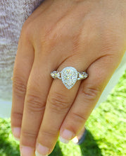 Load image into Gallery viewer, 14k white gold pear shape forever one moissanite and natural diamonds engagement ring deco Bridal Wedding Halo deco antique style 2.20ctw
