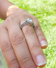 Load image into Gallery viewer, GIA/IGI Certified 14k White Gold Pear Shape And Round Cut Diamonds Engagement Ring Bridal Wedding Halo antique style 2.70ctw F-VS2