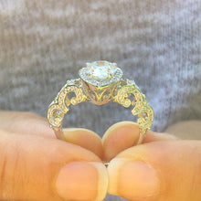 Load image into Gallery viewer, 14k white gold pear shape forever one moissanite and natural diamonds engagement ring deco Bridal Wedding Halo deco antique style 2.20ctw