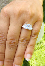 Load image into Gallery viewer, Large 14k solid white gold radiant shape and trillion cut forever one moissanite engagement ring art deco three stone style 3.00ctw