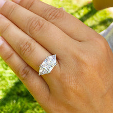 Load image into Gallery viewer, Large 14k solid white gold radiant shape and trillion cut forever one moissanite engagement ring art deco three stone style 3.50ctw