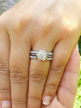 Load image into Gallery viewer, 14k white gold round cut natural diamonds engagement ring and two bands bezel set style wedding set, bridal set halo 1.50ctw