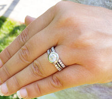 Load image into Gallery viewer, 14k white gold round forever one moissanite and diamond engagement ring and bands bezel deco bridal wedding anniversary halo propose 1.80ct