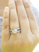 Load image into Gallery viewer, 14k white gold round cut natural diamonds engagement ring and two bands bezel set style wedding set, bridal set halo 1.50ctw