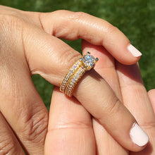 Load image into Gallery viewer, 14k yellow gold round cut natural diamond engagement ring and band, wedding, anniversary, propose, antique, deco, prong, bridal 2.20ct
