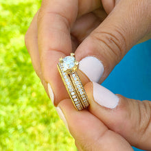 Load image into Gallery viewer, 14k yellow gold round cut natural diamond engagement ring and band, wedding, anniversary, propose, antique, deco, prong, bridal 2.00ct