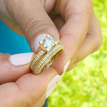 Load image into Gallery viewer, 14k yellow gold round cut natural diamond engagement ring and band, wedding, anniversary, propose, antique, deco, prong, bridal 2.00ct