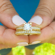 Load image into Gallery viewer, 14k yellow gold round cut natural diamond engagement ring and band, wedding, anniversary, propose, antique, deco, prong, bridal 2.20ct