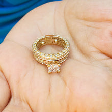 Load image into Gallery viewer, 14k yellow gold round cut natural diamond engagement ring and band, wedding, anniversary, propose, antique, deco, prong, bridal 2.20ct