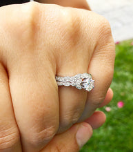 Load image into Gallery viewer, 14k white gold forever one moissanite round cut and diamonds engagement ring and band, wedding bridal set, propose, anniversary, deco 1.35ct