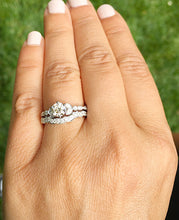 Load image into Gallery viewer, 14k white gold forever one moissanite round cut and diamonds engagement ring and band, wedding bridal set, propose, anniversary, deco 1.35ct