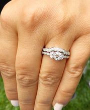 Load image into Gallery viewer, 14k white gold forever one moissanite round cut and diamonds engagement ring and band, wedding bridal set, propose, anniversary, deco 1.35ct