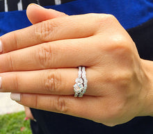 Load image into Gallery viewer, 14k white gold forever one moissanite round cut and diamonds engagement ring and band, wedding bridal set, propose, anniversary, deco 1.35ct