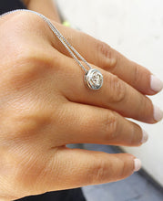 Load image into Gallery viewer, Women's 14k solid white gold round forever one moissanite bezel solitaire necklace and chain, Bridal, Wedding, Anniversary, 0.85ct