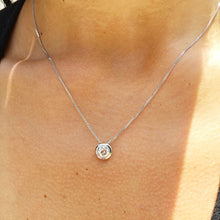 Load image into Gallery viewer, Beautiful 14k solid white gold round cut natural diamond bezel set solitaire necklace and chain, pendent, anniversary, wedding 0.50ct