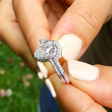 Load image into Gallery viewer, GIA/IGI Certified 14k Solid White Gold Pear And Round Cut Diamond Engagement Ring And Band Bridal Wedding Set Halo 1.40ctw F-VS2