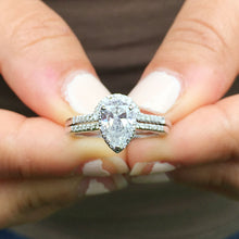 Load image into Gallery viewer, GIA/IGI Certified 14k Solid White Gold Pear And Round Cut Diamond Engagement Ring And Band Bridal Wedding Set Halo 1.40ctw F-VS2