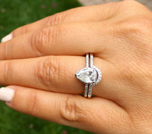 Load image into Gallery viewer, Women's 14k solid white gold pear shape forever one moissanite and natural diamond engagement ring and band wedding bridal set halo 1.50ctw