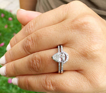 Load image into Gallery viewer, Women's 14k solid white gold pear and round cut natural diamond engagement ring and band bridal wedding set halo deco style 1.20ctw