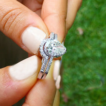 Load image into Gallery viewer, Women's 14k solid white gold pear shape forever one moissanite and natural diamond engagement ring and band wedding bridal set halo 1.50ctw