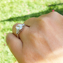 Load image into Gallery viewer, Elegant 14K White Gold Oval And Trillion Cut Forever One Moissanite Engagement Ring Deco Style, Bridal, Wedding, Anniversary, Propose 2.10ct