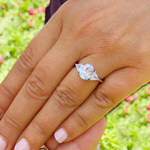 Load image into Gallery viewer, Elegant 14K White Gold Oval And Trillion Cut Forever One Moissanite Engagement Ring Deco Style, Bridal, Wedding, Anniversary, Propose 2.10ct
