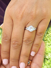 Load image into Gallery viewer, Elegant 14K White Gold Oval And Trillion Cut Forever One Moissanite Engagement Ring Deco Style, Bridal, Wedding, Anniversary, Propose 2.10ct