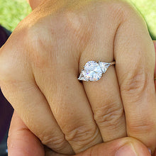 Load image into Gallery viewer, Elegant 14K White Gold Oval And Trillion Cut Forever One Moissanite Engagement Ring Deco Style, Bridal, Wedding, Anniversary, Propose 2.10ct