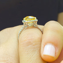 Load image into Gallery viewer, Huge Women's 14k solid white and yellow gold cushion cut yellow citrine and natural diamond engagement ring Bridal Wedding Halo 4.80ctw