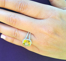 Load image into Gallery viewer, Huge Women's 14k solid white and yellow gold cushion cut yellow citrine and natural diamond engagement ring Bridal Wedding Halo 4.80ctw