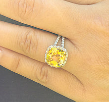 Load image into Gallery viewer, Huge Women's 14k solid white and yellow gold cushion cut yellow citrine and natural diamond engagement ring Bridal Wedding Halo 4.80ctw
