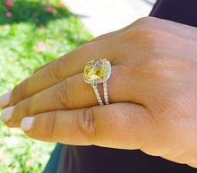 Load image into Gallery viewer, Huge Women's 14k solid white and yellow gold cushion cut yellow citrine and natural diamond engagement ring Bridal Wedding Halo 4.80ctw