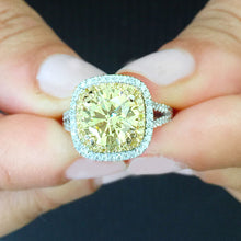 Load image into Gallery viewer, Huge Women's 14k solid white and yellow gold round cut simulated fancy yellow and natural diamond engagement ring Bridal Wedding Halo 4.00ct