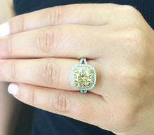 Load image into Gallery viewer, Huge Women's 14k solid white and yellow gold round cut yellow citrine and natural diamond engagement ring Bridal Wedding Halo 4.00ctw