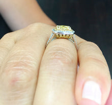 Load image into Gallery viewer, Huge Women's 14k solid white and yellow gold round cut yellow citrine and natural diamond engagement ring Bridal Wedding Halo 4.00ctw