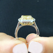 Load image into Gallery viewer, Huge Women's 14k solid white and yellow gold round cut yellow citrine and natural diamond engagement ring Bridal Wedding Halo 4.00ctw
