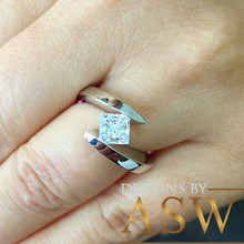 Load image into Gallery viewer, 14k solid and heavy white gold princess cut forever one moissanite engagement ring tension set bridal wedding anniversary 1.50ctw
