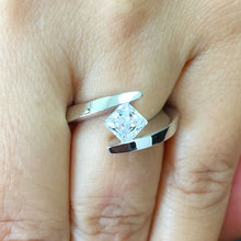Load image into Gallery viewer, 14k solid and heavy white gold princess cut forever one moissanite engagement ring tension set bridal wedding anniversary 1.50ctw
