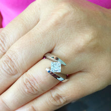 Load image into Gallery viewer, GIA/IGI Certified 14k Solid And Heavy White Gold Princess Cut Engagement Ring Tension Set Bridal 1.20ctw F-VS2