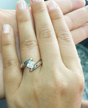 Load image into Gallery viewer, 14k solid and heavy white gold princess cut forever one moissanite engagement ring tension set bridal wedding anniversary 1.50ctw