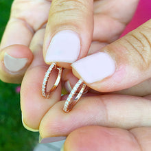 Load image into Gallery viewer, stunning 14k solid rose gold 0.15ctw round cut diamonds hoop studs earrings prong set bridal wedding anniversary gift