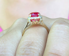 Load image into Gallery viewer, 14k Solid Yellow Gold Round Cut Ruby And Diamond Antique Design Halo Deco Ring Bridal Wedding Anniversary Halo Natural Diamonds 2.50ctw