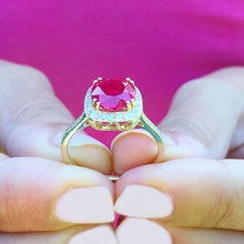 Load image into Gallery viewer, 14k Solid Yellow Gold Round Cut Ruby And Diamond Antique Design Halo Deco Ring Bridal Wedding Anniversary Halo Natural Diamonds 2.50ctw