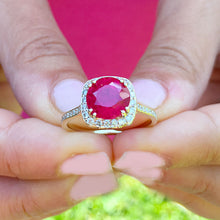 Load image into Gallery viewer, 14k Solid Yellow Gold Round Cut Ruby And Diamond Antique Design Halo Deco Ring Bridal Wedding Anniversary Halo Natural Diamonds 2.50ctw