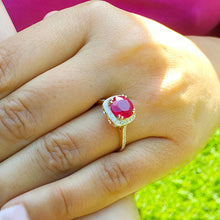 Load image into Gallery viewer, 14k Solid Yellow Gold Round Cut Ruby And Diamond Antique Design Halo Deco Ring Bridal Wedding Anniversary Halo Natural Diamonds 2.50ctw