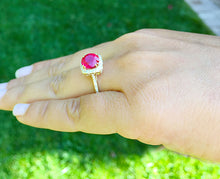 Load image into Gallery viewer, 14k Solid Yellow Gold Round Cut Ruby And Diamond Antique Design Halo Deco Ring Bridal Wedding Anniversary Halo Natural Diamonds 2.50ctw